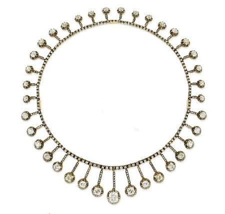 A late 19th century diamond necklace, circa 1870. photo Bonhams