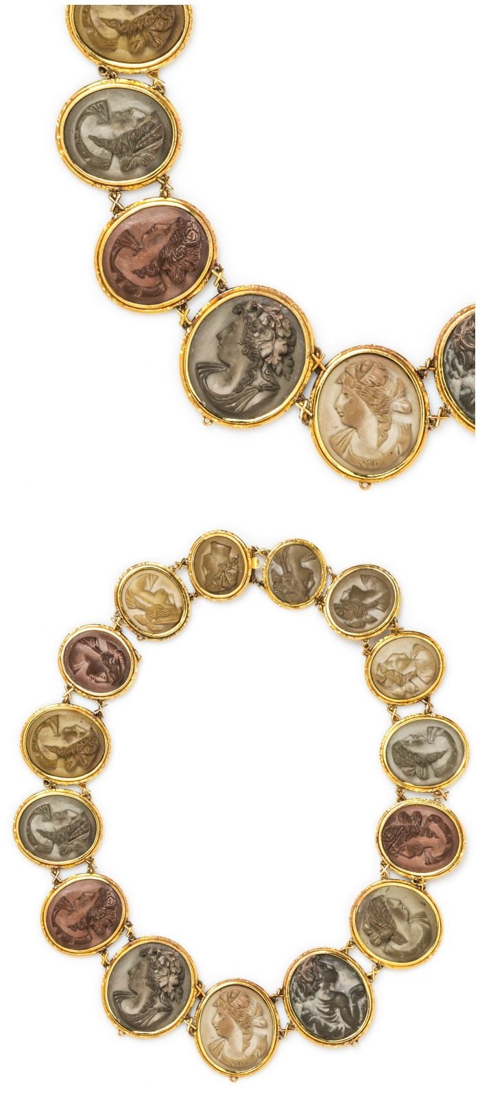 An antique Victorian Yellow Gold and Lava Cameo Necklace, Circa 1860.