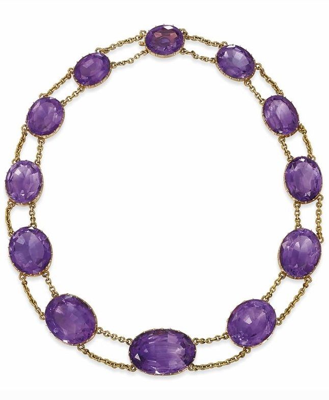 An antique amethyst and gold necklace, circa 1870.