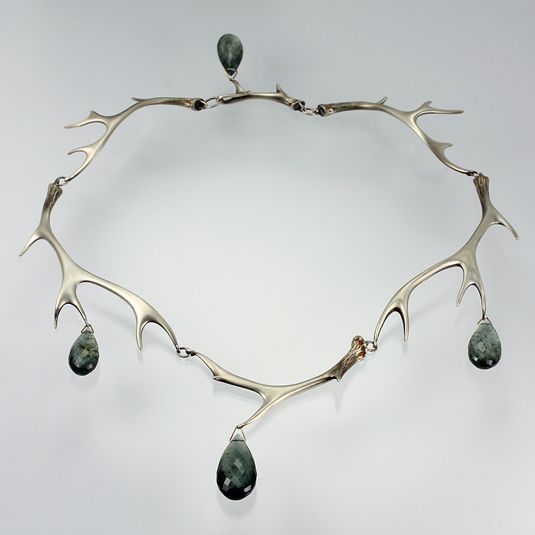 Beryl and silver antler necklace.