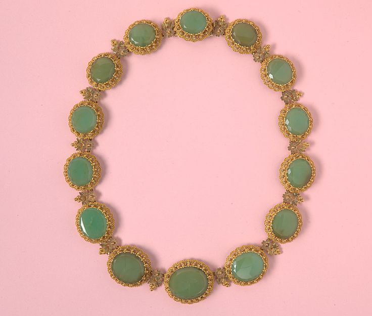 Chrysoprase and three colours of gold necklace, France, by Maison Fossin, in its...