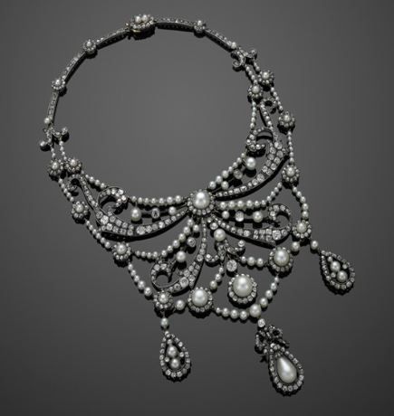 Diamond, natural pearl, silver ad gold necklace, by Jules et Paul Bapst, circa 1...