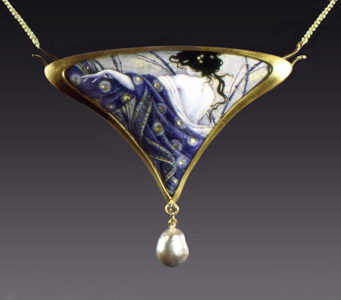 Diamond, pearl, enamel and gold necklace, by Larissa Podgoretz,