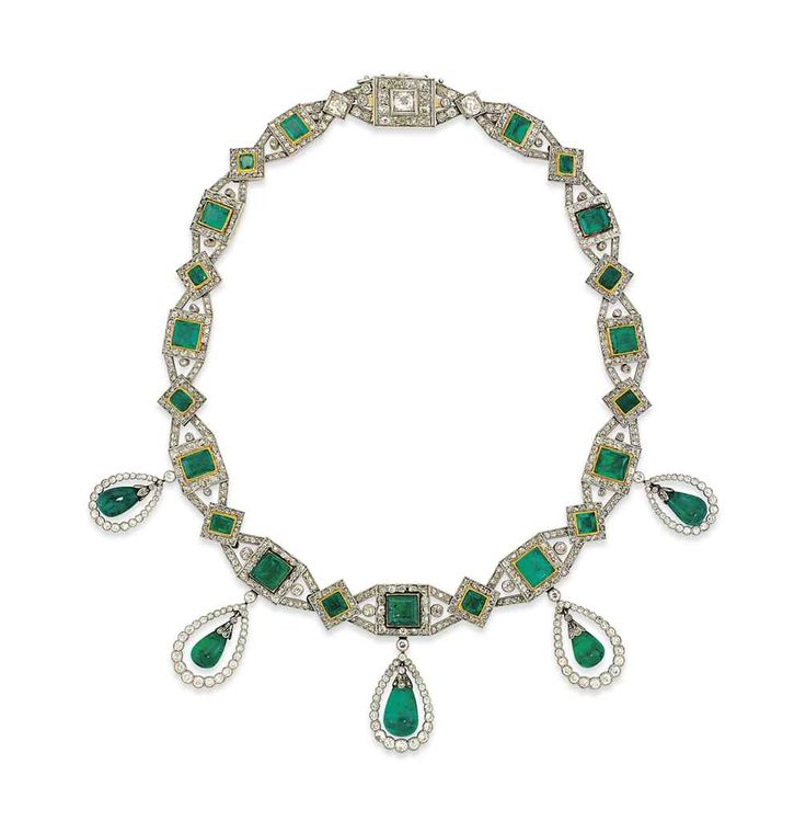 Early 20th century emerald & diamond necklace