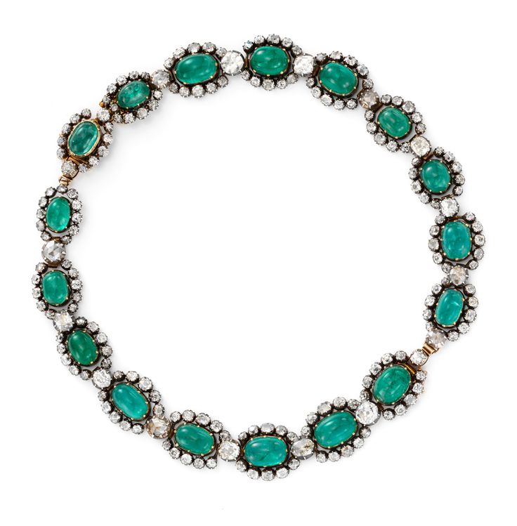 Emerald, diamond, silver and gold necklace, circa 1790.