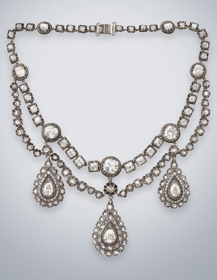 F. Chiappe | An antique gold, silver and diamond necklace, late 19th century, fr...