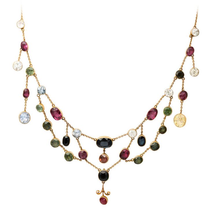 Gemstone and gold necklace.