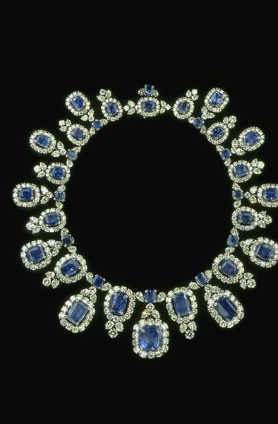 Hall sapphire and diamond necklace.