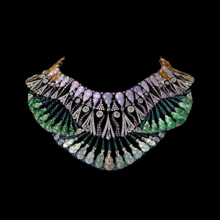 Michelle Ong coloured jade Egyptian-inspired bib necklace.