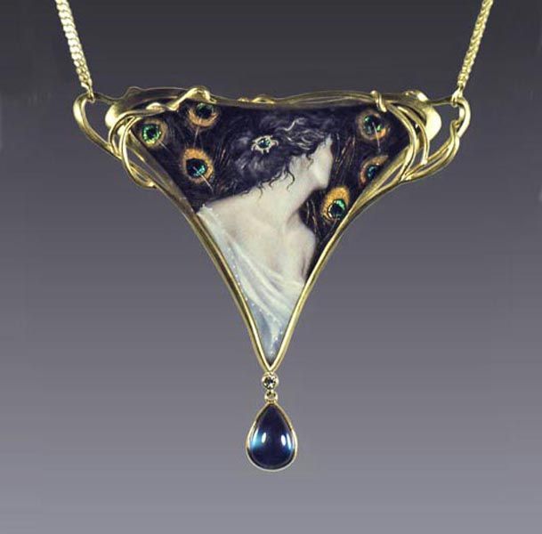 Moonstone, diamond, pearl, enamel and gold necklace, By Larissa Podgoretz.