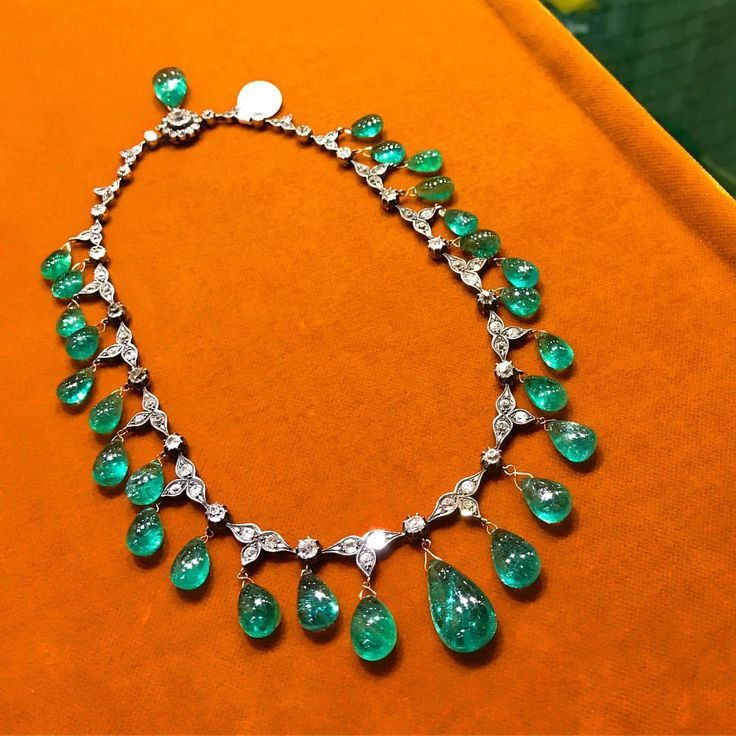 Necklace Collection : Magnificent Antique Emerald Drops & Diamonds Necklace on h...