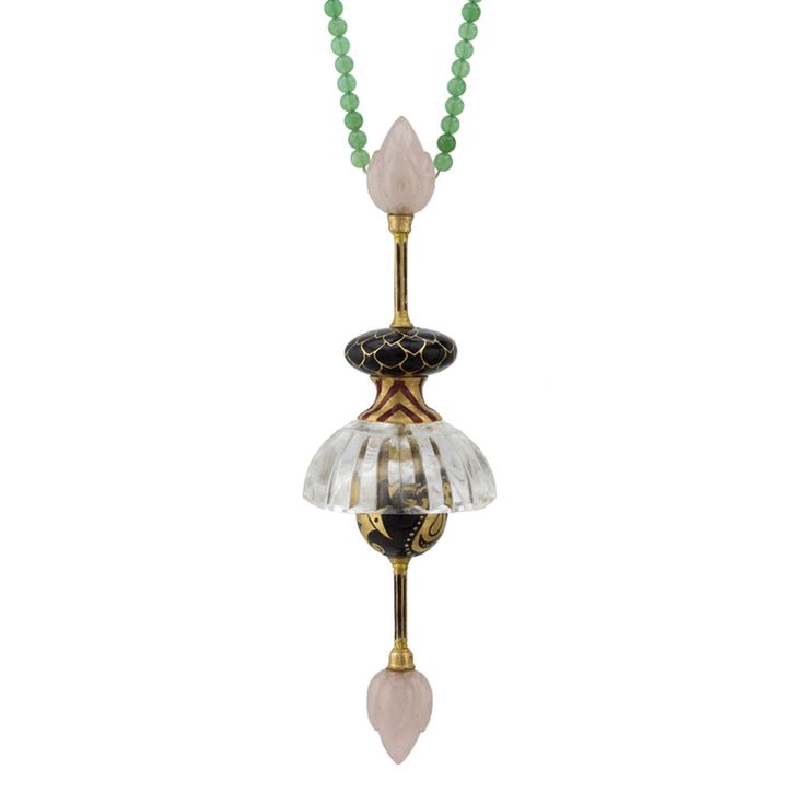 Sapphire, chrysoprase, rose quartz, rock crystal, pearl, enamel and gold necklac...
