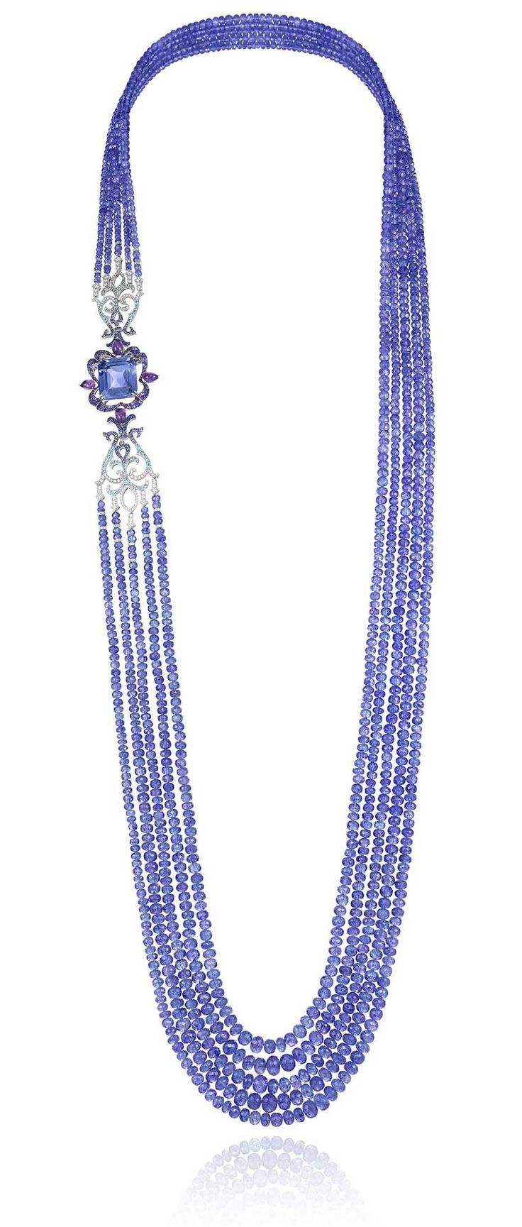 Tanzanite, sapphire, diamond and amethyst necklace.