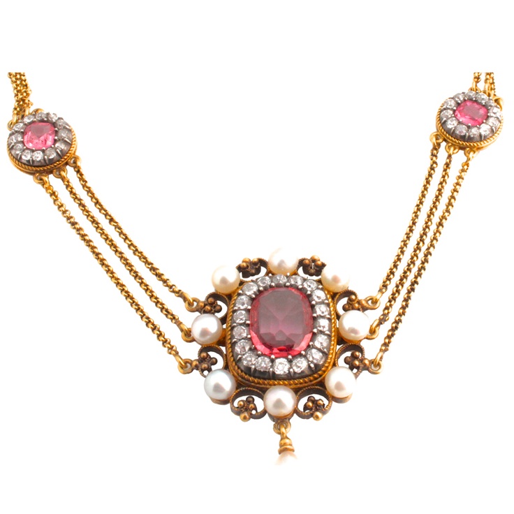 Tourmaline, diamond and pearl necklace.