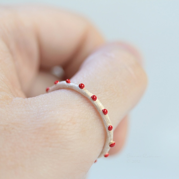 Christmas Ring White Silver Red Dots Sterling Bubbles . via Etsy.