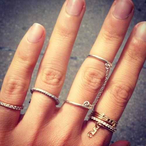 Dainty stacked rings.
