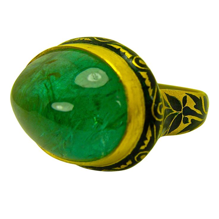 Maharaja Enamel Cabochon Emerald Ring