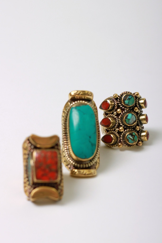 Natalie B, Coral and/or Turquoise Brass Rings
