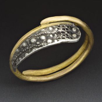 Peg Fetter: , Ring in 14k yellow gold and oxidized sterling silver.