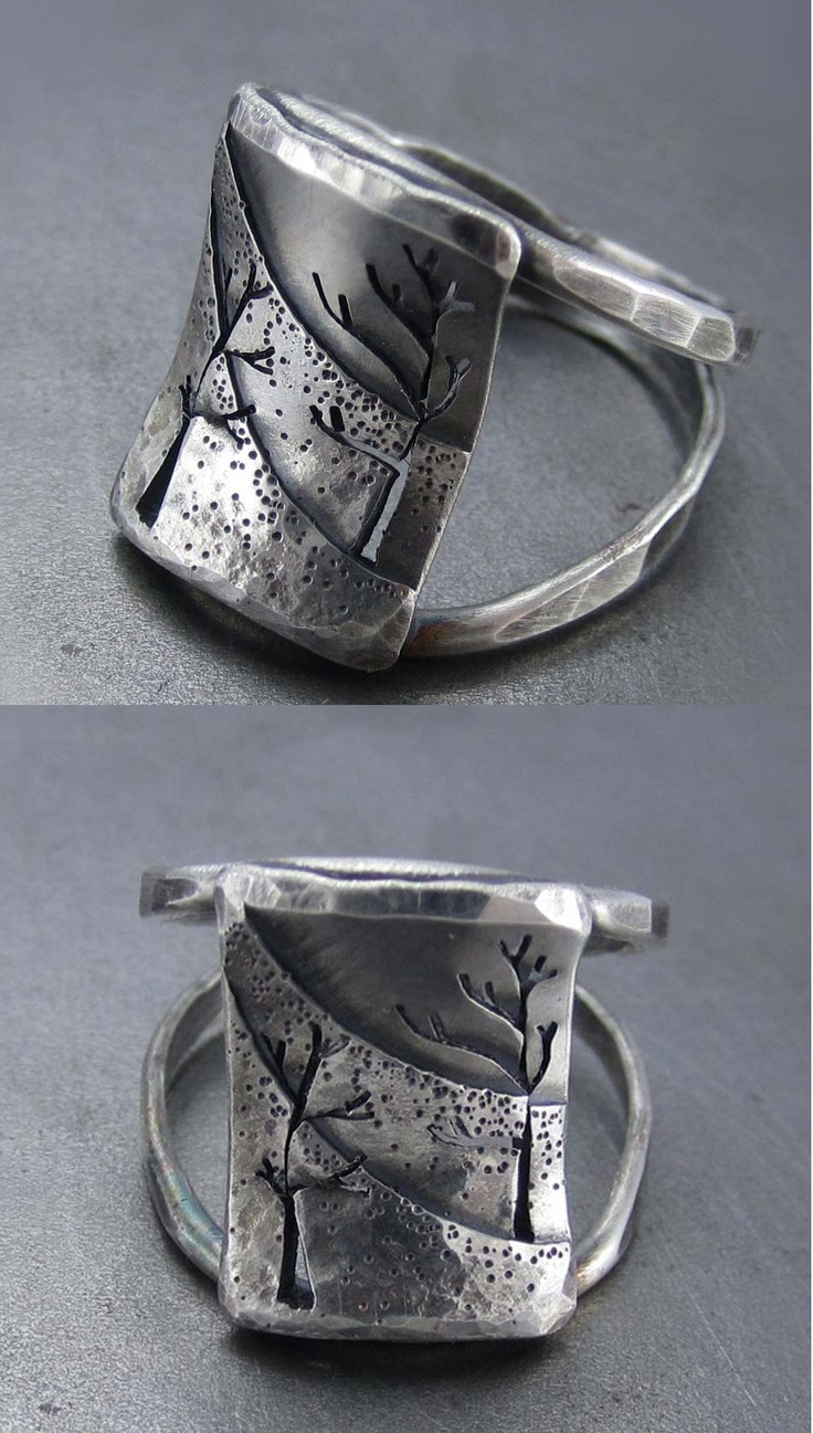 Ring | Beth Millner.  'Northern Slope'.  Sterling silver and patina.