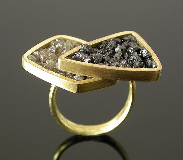 Ring | Elaine Cox. 'Layered'  Gold & Raw Diamonds