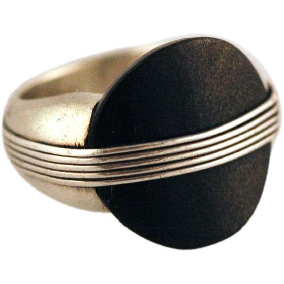 SPRATLING MEXICAN OBSIDIAN STERLING SILVER RING