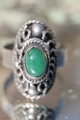 VINTAGE MEXICAN TAXCO 925 STERLING SILVER & CHRYSOPRASE POISON VINAIGRETTE RING