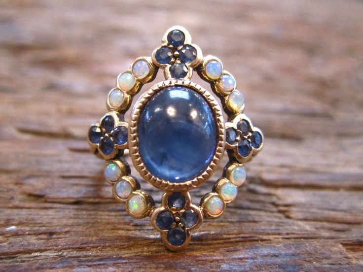opal & sapphire antique ring