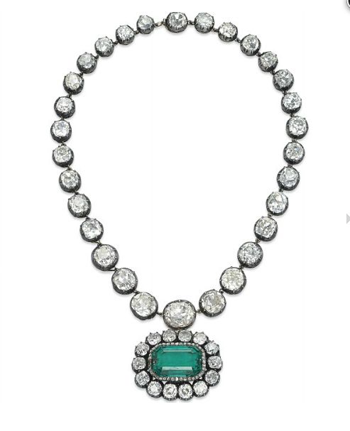 Emerald and diamond necklace.