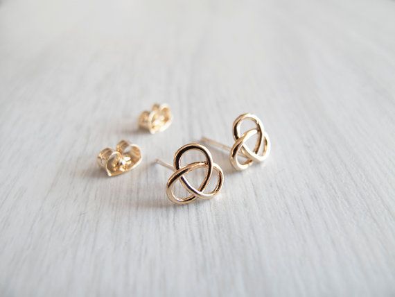 Gold Infinity Stud Earrings with 925 sterling silver posts