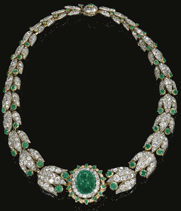 Emerald and diamond necklace, late 19th century.