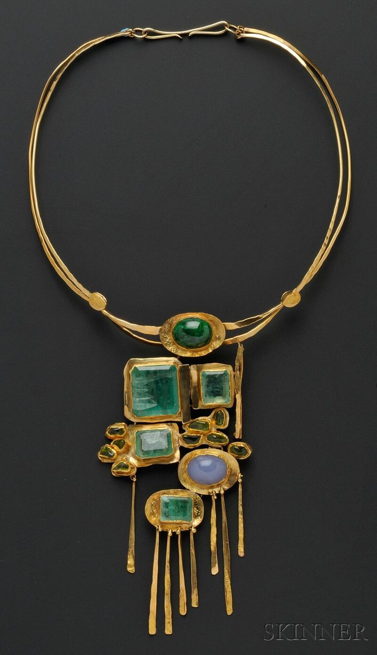 Miye Matsukata, Janiye, c. 1978. 24kt and 18kt Gold Gem-set Necklace designed as...
