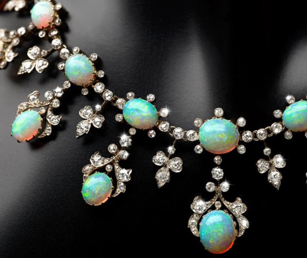 Opal and diamond necklace.