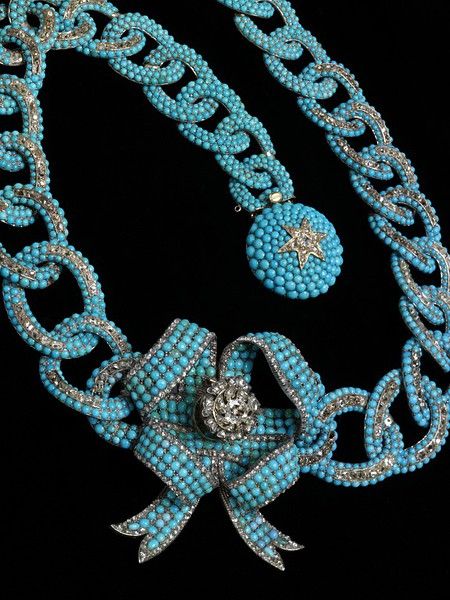 Turquoise and diamond necklace.