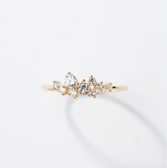 Delicate Cubic Zirconia engagement ring in 14k solid gold