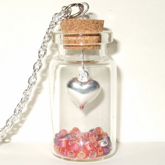 Bottle Necklace Heart Pendant Necklace Red by flonightingales, £14.00