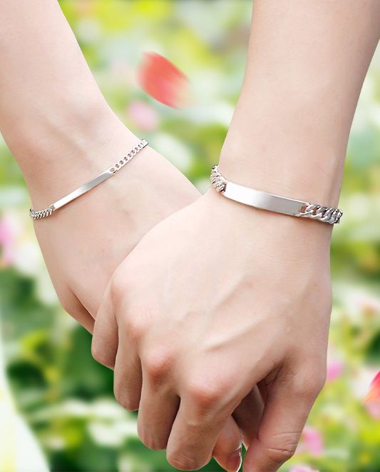 Engravable Tag and Curb Link His and Hers Bracelets, 925 Sterling Silver Gifts |...
