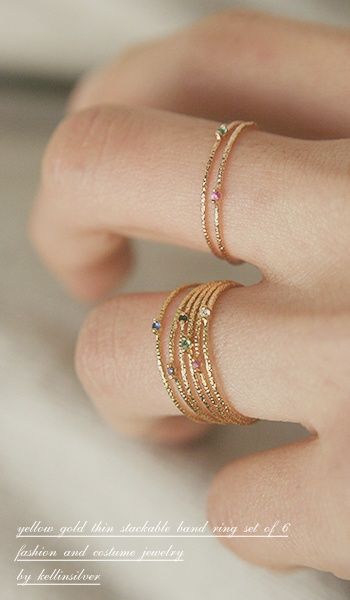 Gold Thin Stack Rings Set of 6 from Kellinsilver.com – thin gold stackable rin...