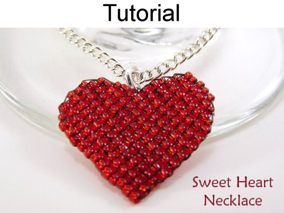 Heart Beading Tutorial, Beaded Heart Necklace, Seed Bead Stitch Jewelry, Valenti...