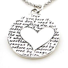 Kevin N Anna Studio Sterling Silver Pendant Necklace with Round Etched HEART Pen...