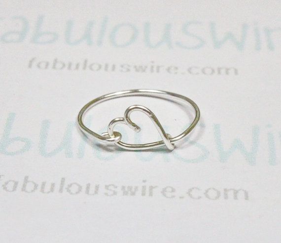 Silver Heart Ring, Wire Heart Love Ring, Heart Shape Dainty Ring, Girlfriend Bes...