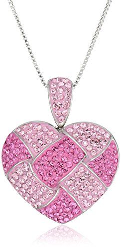 Sterling Silver and Pink Quilted Heart Pendant Necklace with Swarovski Elements,...
