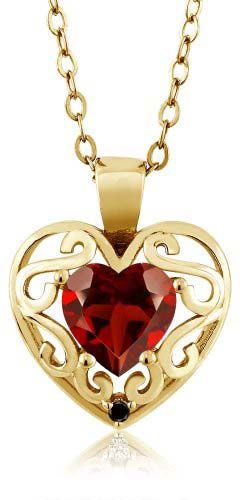#Valentine #Jewelry 0.91 Ct Heart Shape Red Garnet Black Diamond 18K Yellow Gold...