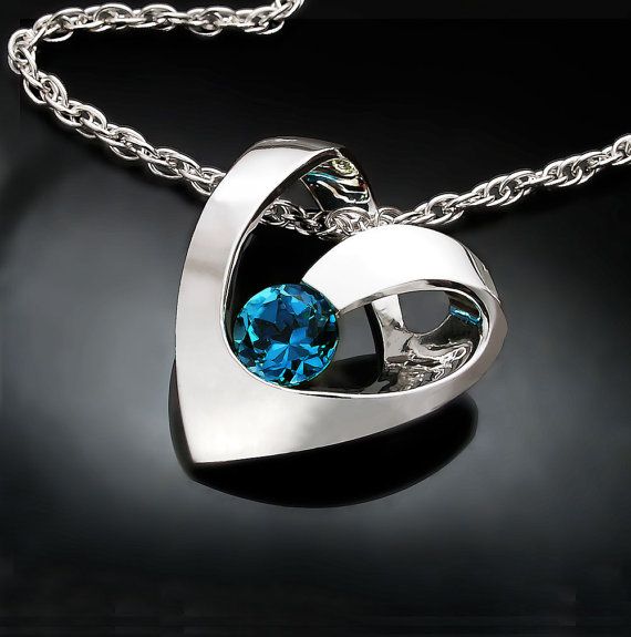 heart necklace blue topaz pendant London by VerbenaPlaceJewelry