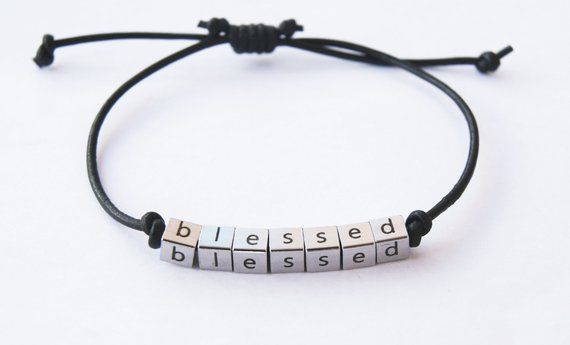 Blessed Adjustable Leather Bracelet Personalized Custom Text Understated Minimal...