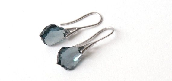 Earrings rhodium plated hooks with gray blue by HirasuGaleri, $22.00