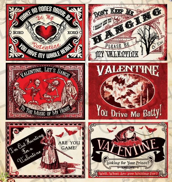 Goth Valentine Cards DIY Goth Grunge Valentine Cards ATC ACEO Printable Skeleton...