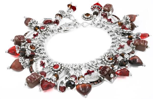 Handmade Chocolate Charm bracelet created with Ruby Heart Crystals - Blackberry ...
