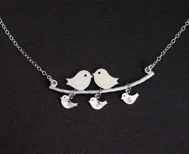 Personalized Jewelry. Silver Bird Necklace. Mother's Necklace. Love Birds an...