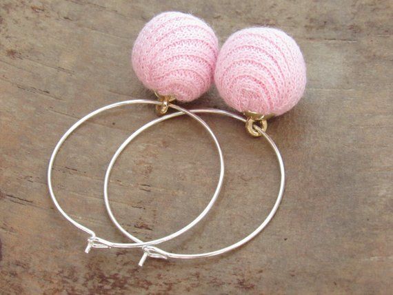 Spring Hoop Earrings Blush Pink Pom Pom Party Earrings BFF | Etsy  #pompom #pomp...
